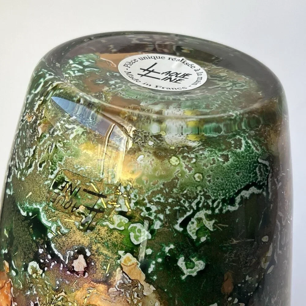Laque Line Lacquered Art Glass Flower Vase Made France 9